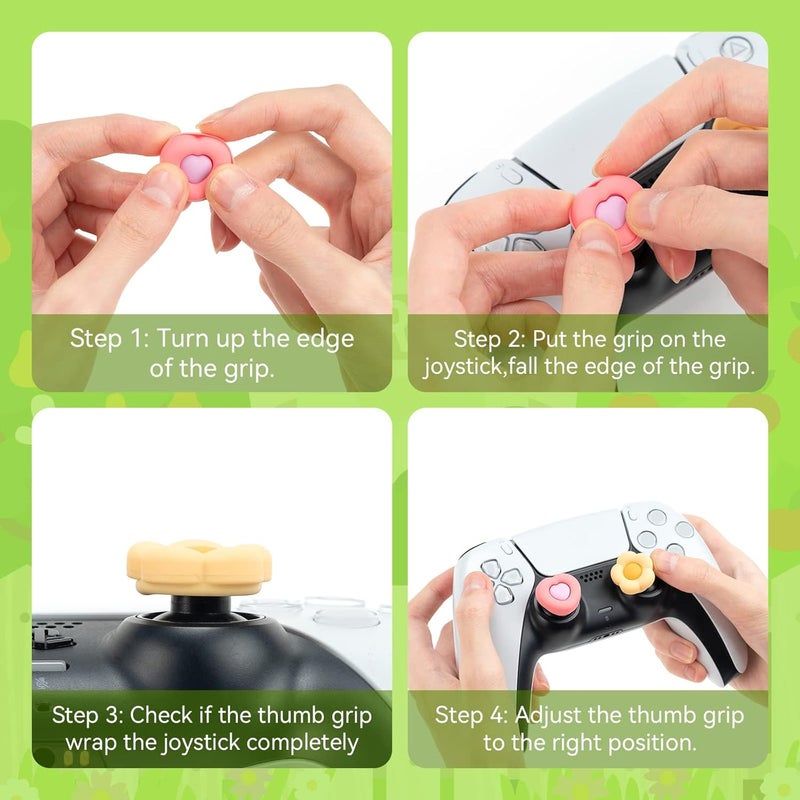 GEEKSHARE Cute Thumb Grip Caps for PS5 Controller, Thumbsticks Cover Set Compatible with Switch Pro Controller and PS4 PS5 Controller, 4Pcs - Heart & Flower - Image 3